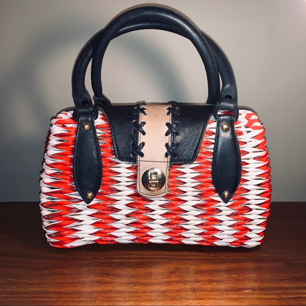 Vintage Wicker and Leather Handbag
